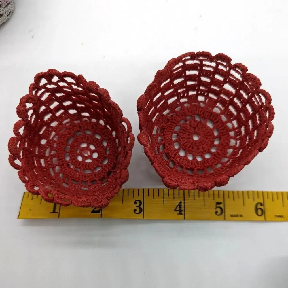 3in Mini Crochet Baskets Bowls Vintage Lot of 5‎ Handmade Cozies Favors Treats